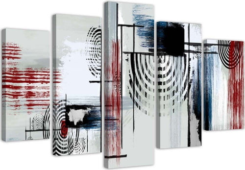 Quadri-Quadro-5-pezzi-Stampa-su-tela-Grigio-astratto-rosso