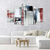 Quadri-Quadro-5-pezzi-Stampa-su-tela-Grigio-astratto-rosso