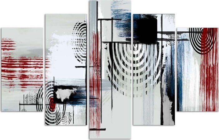 Quadri-Quadro-5-pezzi-Stampa-su-tela-Grigio-astratto-rosso
