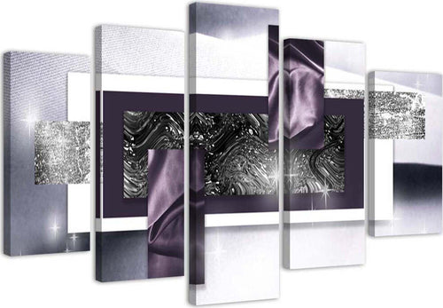 Quadri-Quadro-5-pezzi-Stampa-su-tela-Grigio-viola-astratto
