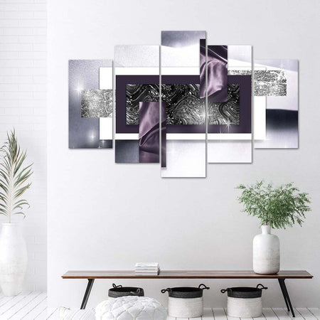 Quadri-Quadro-5-pezzi-Stampa-su-tela-Grigio-viola-astratto