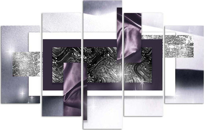 Quadri-Quadro-5-pezzi-Stampa-su-tela-Grigio-viola-astratto