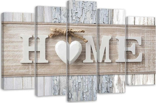 Quadri-Quadro-5-pezzi-Stampa-su-tela-Home-Cuore-tavole-di-legno-Vintage