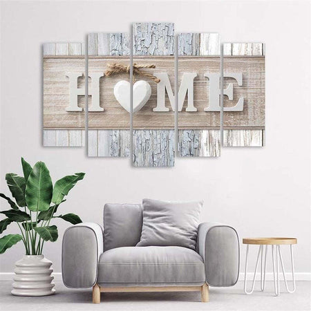 Quadri-Quadro-5-pezzi-Stampa-su-tela-Home-Cuore-tavole-di-legno-Vintage