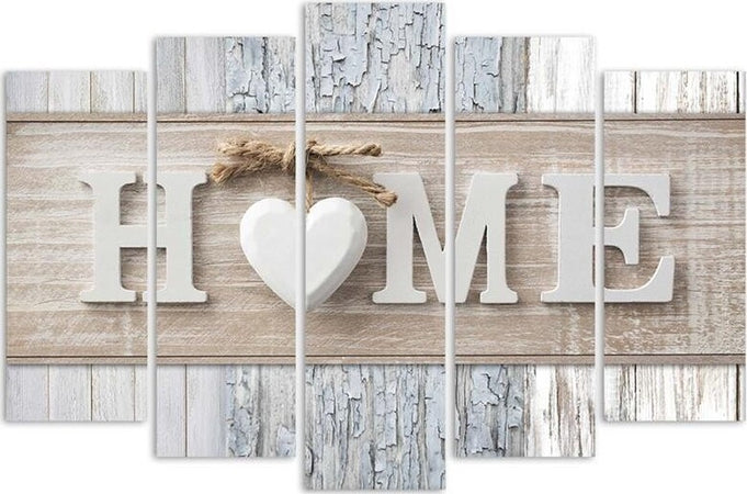 Quadri-Quadro-5-pezzi-Stampa-su-tela-Home-Cuore-tavole-di-legno-Vintage