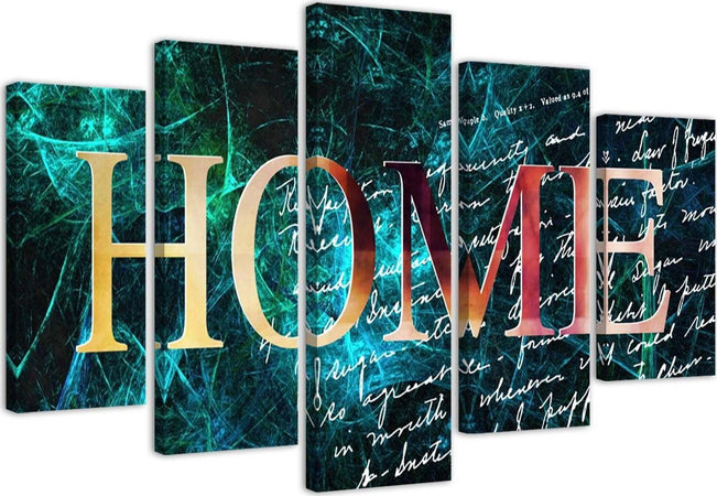 Quadri-Quadro-5-pezzi-Stampa-su-tela-Home-Sfondo-carta-da-parati-Blu