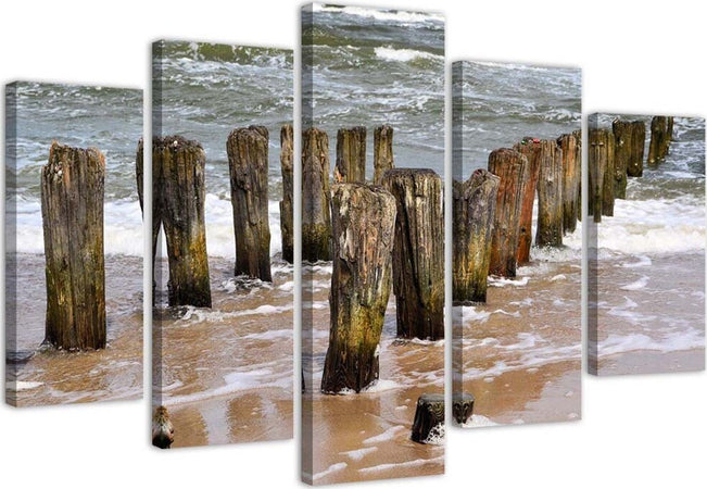 Quadri-Quadro-5-pezzi-Stampa-su-tela-Mare-spiaggia-natura