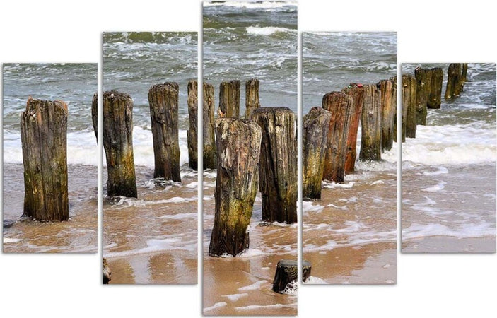 Quadri-Quadro-5-pezzi-Stampa-su-tela-Mare-spiaggia-natura
