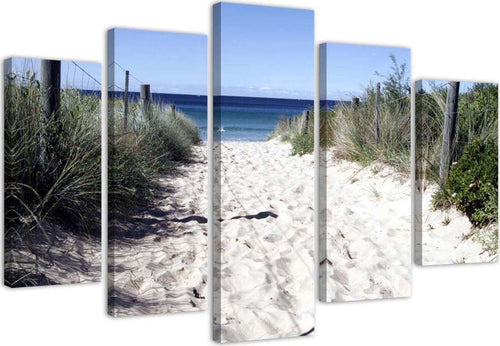 Quadri-Quadro-5-pezzi-Stampa-su-tela-Mare-Spiaggia-Sabbia-Erba