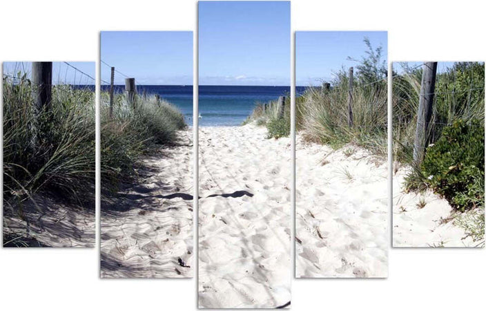 Quadri-Quadro-5-pezzi-Stampa-su-tela-Mare-Spiaggia-Sabbia-Erba