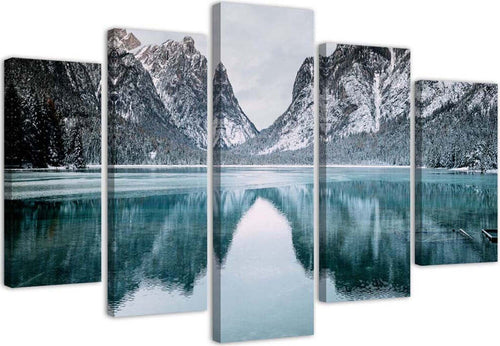 Quadri-Quadro-5-pezzi-Stampa-su-tela-Montagne-Lago-Paesaggio