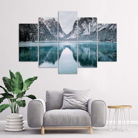 Quadri-Quadro-5-pezzi-Stampa-su-tela-Montagne-Lago-Paesaggio