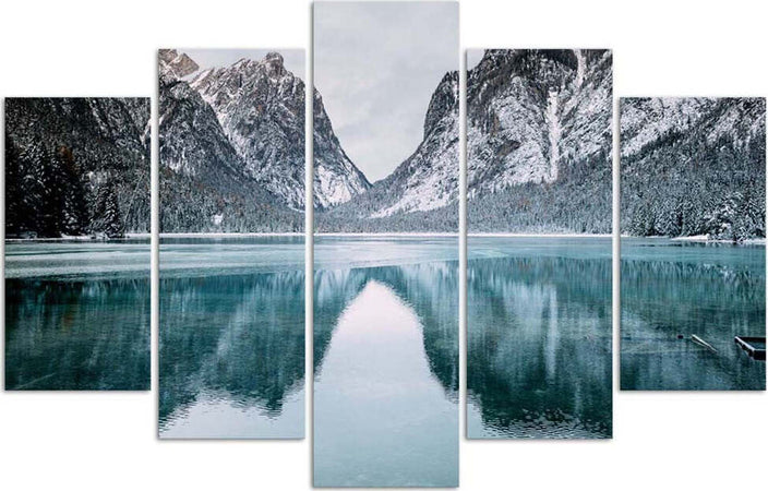 Quadri-Quadro-5-pezzi-Stampa-su-tela-Montagne-Lago-Paesaggio