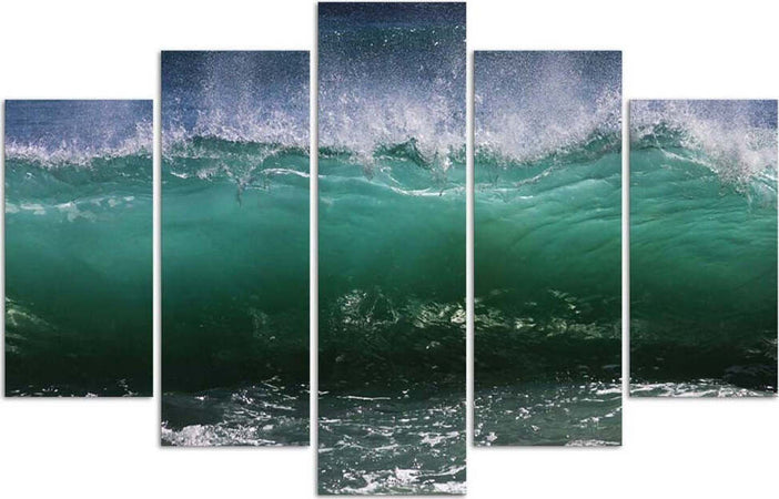 Quadri-Quadro-5-pezzi-Stampa-su-tela-Onda-marina-turchese