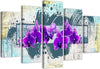 Quadri-Quadro-5-pezzi-Stampa-su-tela-Orchidea-fiore-viola