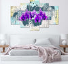 Quadri-Quadro-5-pezzi-Stampa-su-tela-Orchidea-fiore-viola
