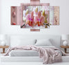 Quadri-Quadro-5-pezzi-Stampa-su-tela-Orchidee-a-fiore-rosa
