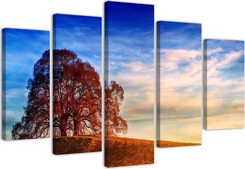 Quadri-Quadro-5-pezzi-Stampa-su-tela-Paesaggio-Albero-Montagne