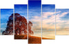Quadri-Quadro-5-pezzi-Stampa-su-tela-Paesaggio-Albero-Montagne