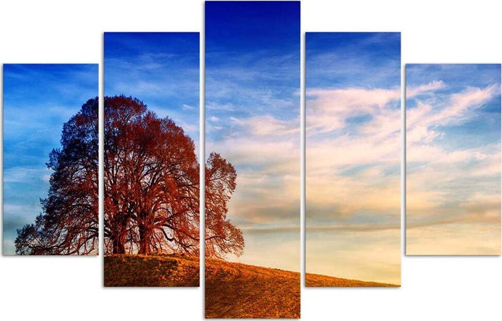Quadri-Quadro-5-pezzi-Stampa-su-tela-Paesaggio-Albero-Montagne