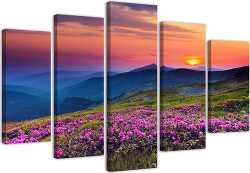 Quadri-Quadro-5-pezzi-Stampa-su-tela-Paesaggio-dell'alba
