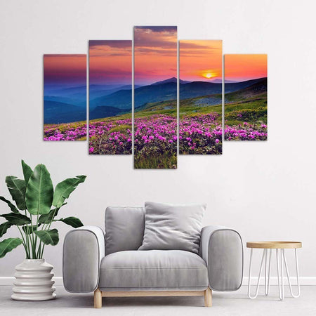 Quadri-Quadro-5-pezzi-Stampa-su-tela-Paesaggio-dell'alba