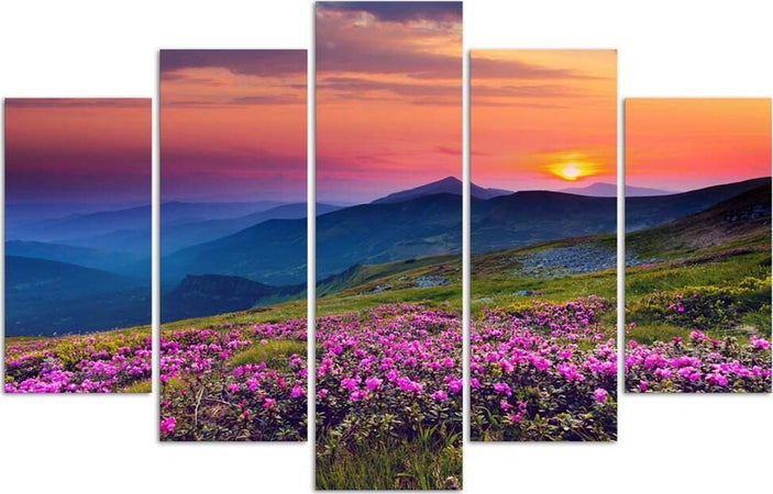 Quadri-Quadro-5-pezzi-Stampa-su-tela-Paesaggio-dell'alba