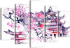 Quadri-Quadro-5-pezzi-Stampa-su-tela-Paesaggio-rosa-giapponese