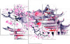 Quadri-Quadro-5-pezzi-Stampa-su-tela-Paesaggio-rosa-giapponese