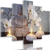Quadri-Quadro-5-pezzi-Stampa-su-tela-Pietra-di-fiori-grigi-di-Buddha