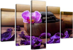 Quadri-Quadro-5-pezzi-Stampa-su-tela-Pietre-termali-Zen-Orchid