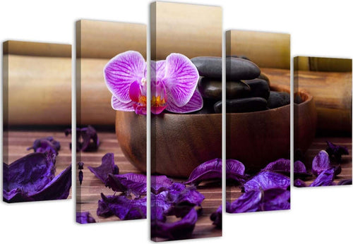Quadri-Quadro-5-pezzi-Stampa-su-tela-Pietre-termali-Zen-Orchid