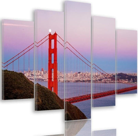 Quadri-Quadro-5-pezzi-Stampa-su-tela-Ponte-del-Golden-Gate
