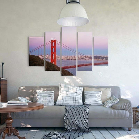 Quadri-Quadro-5-pezzi-Stampa-su-tela-Ponte-del-Golden-Gate
