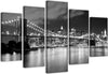 Quadri-Quadro-5-pezzi-Stampa-su-tela-Ponte-di-New-York-in-bianco-e-nero