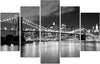 Quadri-Quadro-5-pezzi-Stampa-su-tela-Ponte-di-New-York-in-bianco-e-nero