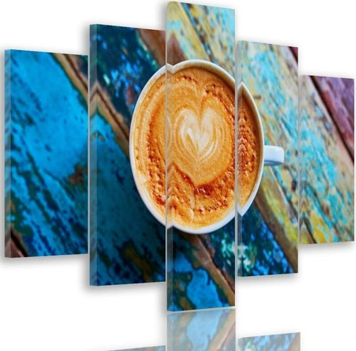 Quadri-Quadro-5-pezzi-Stampa-su-tela-Tazze-da-caffè-in-legno-retrò