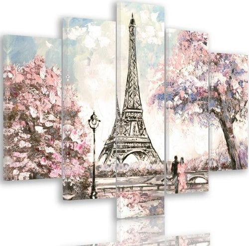 Quadri-Quadro-5-pezzi-Stampa-su-tela-Torre-Eiffel-di-Parigi-pastello