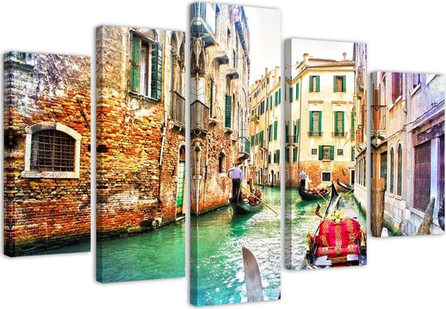 Quadri-Quadro-5-pezzi-Stampa-su-tela-Venezia-città-Italia