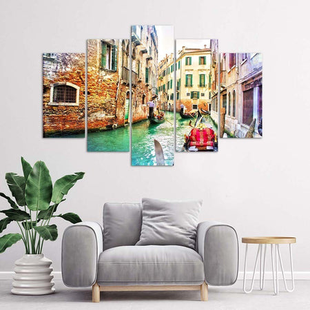 Quadri-Quadro-5-pezzi-Stampa-su-tela-Venezia-città-Italia