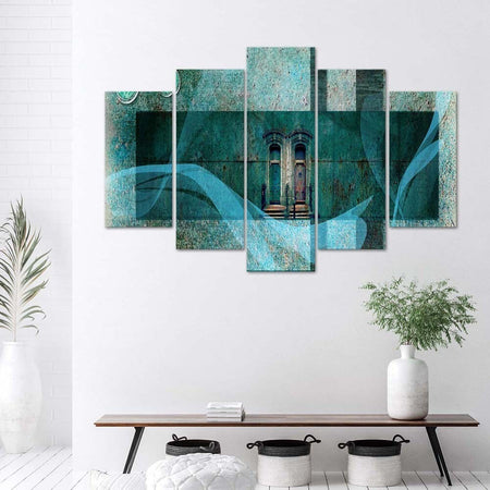 Quadri-Quadro-5-pezzi-Stampa-su-tela-Windows-Abstraction-Turquoise
