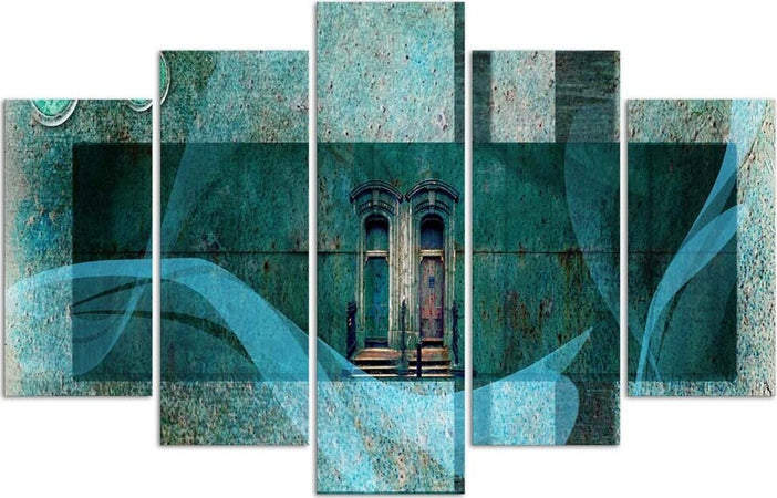 Quadri-Quadro-5-pezzi-Stampa-su-tela-Windows-Abstraction-Turquoise
