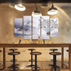 Quadri-Quadro-5-pezzi-Stampa-su-tela-Wolf-Fog-Forest-Grey