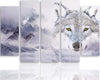 Quadri-Quadro-5-pezzi-Stampa-su-tela-Wolf-Fog-Forest-Grey