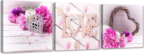Quadri-Quadro-Multipannello-Fiore-rosa-iscrizione-LOVE
