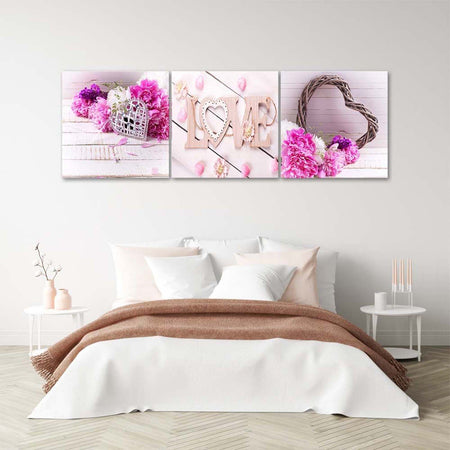 Quadri-Quadro-Multipannello-Fiore-rosa-iscrizione-LOVE