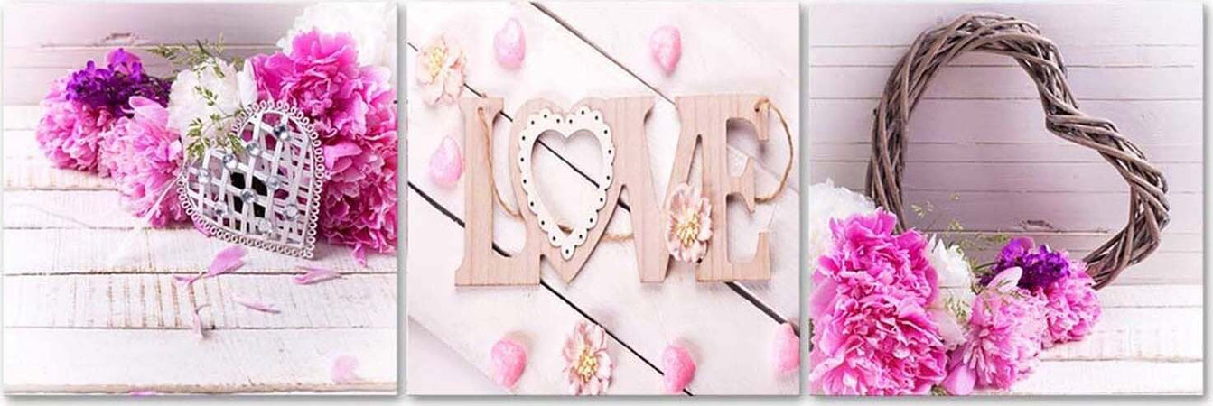 Quadri-Quadro-Multipannello-Fiore-rosa-iscrizione-LOVE