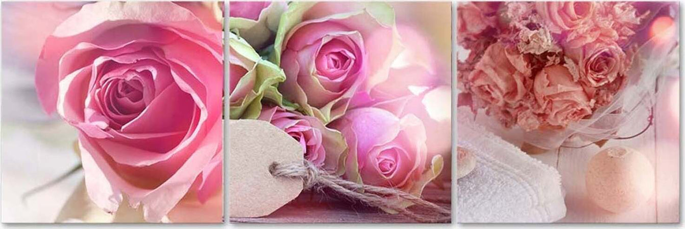 Quadri-Quadro-Multipannello-Rose-rosa-vintage