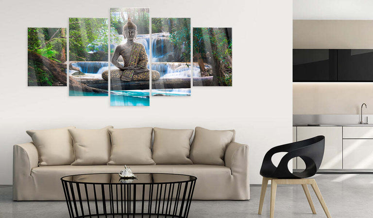 Quadri-su-vetro-acrilico-Buddha-and-Waterfall-[Glass]