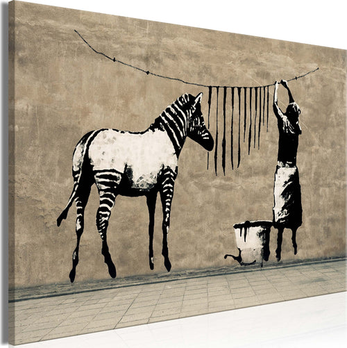 Quadro-Banksy-Washing-Zebra-on-Concrete-(1-Part)-Wide